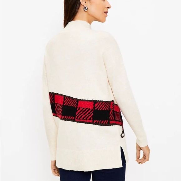 LOFT Sweaters Loft Buffalo Plaid Dog Sweater Womens Xl Cream Tunic